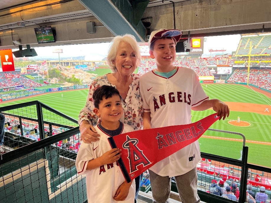Terri and her grandkids at MemorialCare night at Angel's Stadium