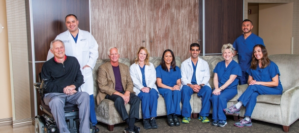 Image of Michael Marchand, a heart patient, and his MemorialCare Saddleback Medical Center care team. 